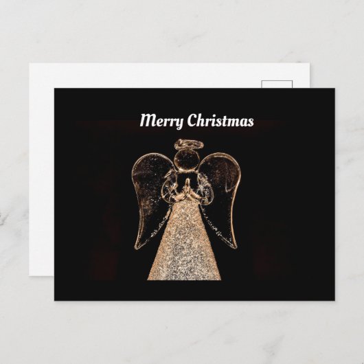 メリークリスマスエンジェルブラック/金ゴールド シーズンポストカード (正面/裏面)