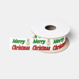 メリークリスマスエンジェルレッドグリーンタイポグラフィ サテンリボン