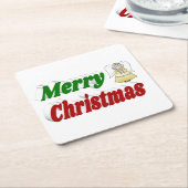 メリークリスマスエンジェルレッドグリーンタイポグラフィ スクエアペーパーコースター (アングル)