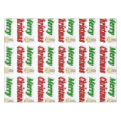 メリークリスマスエンジェルレッドグリーンタイポグラフィ テーブルクロス (正面(横))