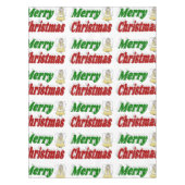 メリークリスマスエンジェルレッドグリーンタイポグラフィ テーブルクロス (正面)