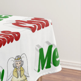 メリークリスマスエンジェルレッドグリーンタイポグラフィ テーブルクロス