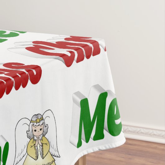 メリークリスマスエンジェルレッドグリーンタイポグラフィ テーブルクロス (インサイチュ)