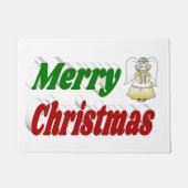 メリークリスマスエンジェルレッドグリーンタイポグラフィ ドアマット (正面)