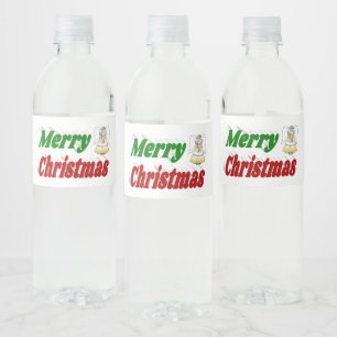 メリークリスマスエンジェルレッドグリーンタイポグラフィ ペットボトルラベル