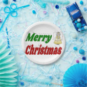 メリークリスマスエンジェルレッドグリーンタイポグラフィ ペーパープレート (パーティー)