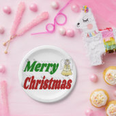 メリークリスマスエンジェルレッドグリーンタイポグラフィ ペーパープレート (パーティー)