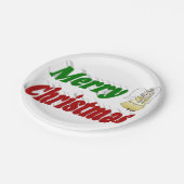 メリークリスマスエンジェルレッドグリーンタイポグラフィ ペーパープレート (アングル)