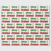 メリークリスマスエンジェルレッドグリーンタイポグラフィ ラッピングペーパー (フラット)