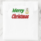 メリークリスマスエンジェルレッドグリーンタイポグラフィ 楕円形シール (バッグ)