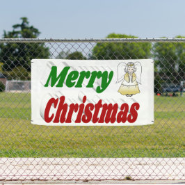 メリークリスマスエンジェルレッドグリーンタイポグラフィ 横断幕