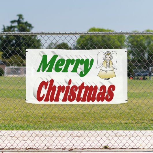 メリークリスマスエンジェルレッドグリーンタイポグラフィ 横断幕 (インサイチュ)