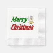メリークリスマスエンジェルレッドグリーンタイポグラフィ 縁ありカクテルナプキン (正面)