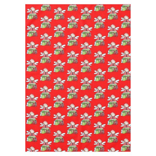 メリークリスマスエンジェルレッドテーブルクロス テーブルクロス (正面)