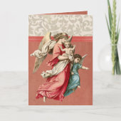 メリークリスマスエンジェルレッド金ゴールドヴィンテージホリデー シーズンカード (正面)