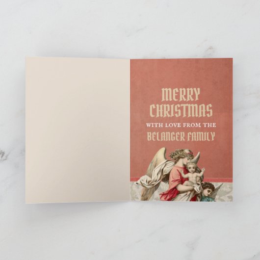 メリークリスマスエンジェルレッド金ゴールドヴィンテージホリデー シーズンカード (内部)