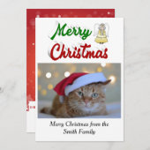 メリークリスマスエンジェル写真赤い緑のスクリプト シーズンカード (正面/裏面)