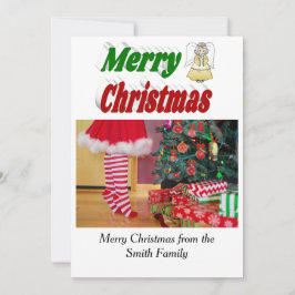 メリークリスマスエンジェル写真赤グリーンタイポグラフィ シーズンカード