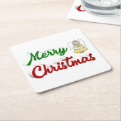 メリークリスマスエンジェル赤い緑のスクリプト スクエアペーパーコースター (アングル)