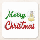 メリークリスマスエンジェル赤い緑のスクリプト スクエアペーパーコースター (正面)