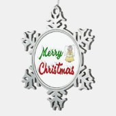メリークリスマスエンジェル赤い緑のスクリプト スノーフレークピューターオーナメント (右)