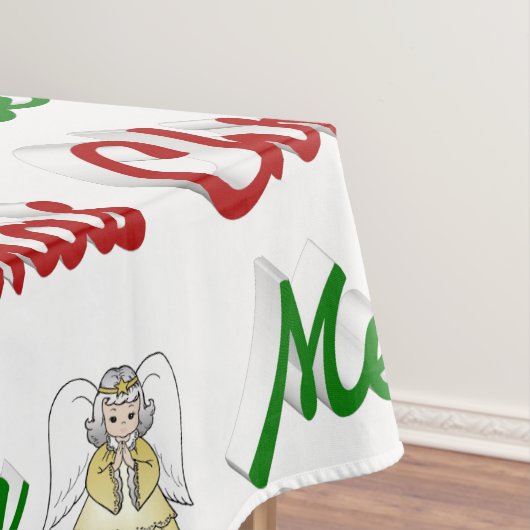メリークリスマスエンジェル赤い緑のスクリプト テーブルクロス (インサイチュ)