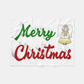 メリークリスマスエンジェル赤い緑のスクリプト フリースブランケット (正面(横))