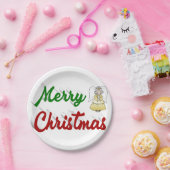メリークリスマスエンジェル赤い緑のスクリプト ペーパープレート (パーティー)