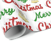 メリークリスマスエンジェル赤い緑のスクリプト ラッピングペーパー (ロールコーナー)