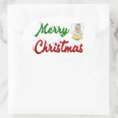 メリークリスマスエンジェル赤い緑のスクリプト 楕円形シール (バッグ)