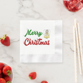 メリークリスマスエンジェル赤い緑のスクリプト 縁ありカクテルナプキン