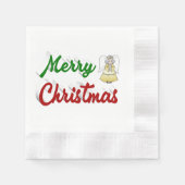 メリークリスマスエンジェル赤い緑のスクリプト 縁ありカクテルナプキン (正面)