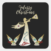 メリークリスマスエンジェル金ゴールドトランペット装飾芸術 スクエアシール (正面)