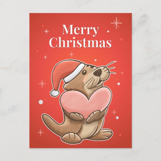 メリークリスマスオッターのはがき ポストカード (正面)