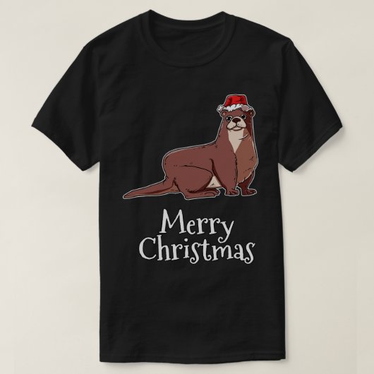 メリークリスマスオッターサンタスハットシーオッター Tシャツ (デザイン正面)