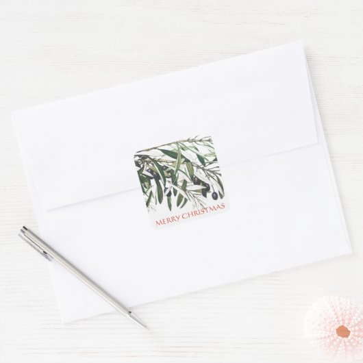 メリークリスマスオリーブ枝封筒用シールシール スクエアシール (封筒)