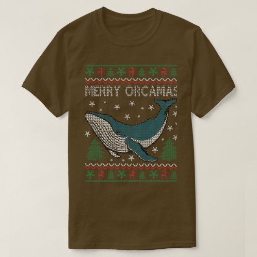 メリークリスマスオルカスキラーホエールギフト醜いクリス Tシャツ (デザイン正面)
