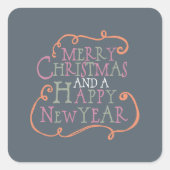 メリークリスマスオレンジとバラホリデーシール スクエアシール (正面)