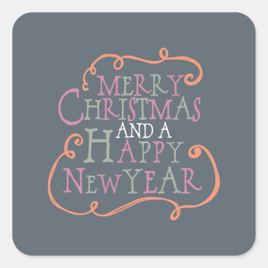 メリークリスマスオレンジとバラホリデーシール スクエアシール (正面)