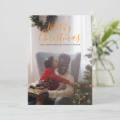 メリークリスマスオレンジ白シンプル色写真 シーズンカード (スタンド正面)