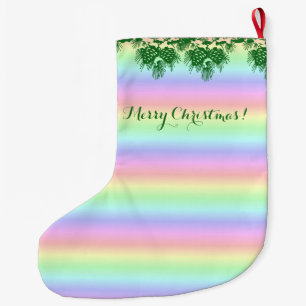 メリークリスマスオンパステルレインボー ラージクリスマスストッキング