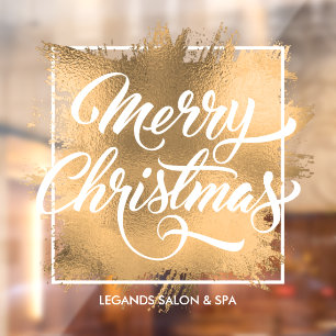 メリークリスマスオン金ゴールドフォイルフェイクショップ ウィンドウサイン