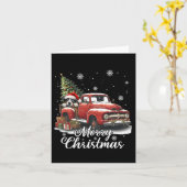 メリークリスマスオーストラリアの羊飼い犬が赤に乗る カード (黄色い花)