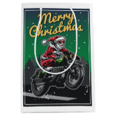 メリークリスマスオートバイサンタ |休日 ミディアムペーパーバッグ (正面)