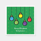 メリークリスマスオーナメントと金ゴールドスター スタンダードカクテルナプキン (正面)