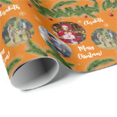 メリークリスマスオーナメントカスタムスノーフレークオレンジ ラッピングペーパー (ロールコーナー)