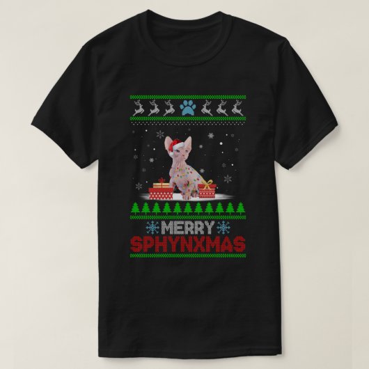 メリークリスマスオーナメントスフィンクス猫クリスマスサンタ Tシャツ (デザイン正面)