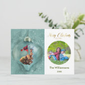 メリークリスマスオーナメントトナカイ家族写真 カード (スタンド正面)