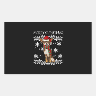 メリークリスマスオーナメントブラウンチワワクリスマス 長方形シール
