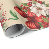 メリークリスマスオーナメントホリーベリーポインセチア ラッピングペーパー (ロールコーナー)